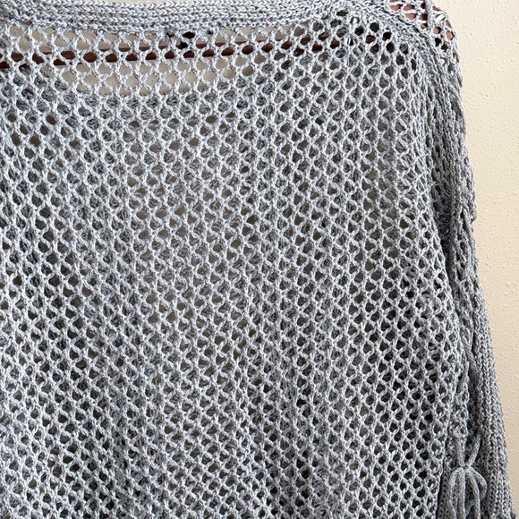 Rebecca Elliot Gray Open Knit Mesh Sweater | Tie Side Pullover | Size M - Picture 7 of 7
